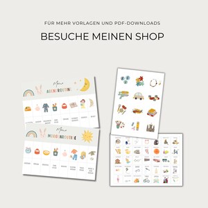 May include: Two printable charts for children's morning and evening routines. The charts feature colorful illustrations of activities like brushing teeth, getting dressed, and reading a book. The charts are designed to help children learn and follow a daily routine.