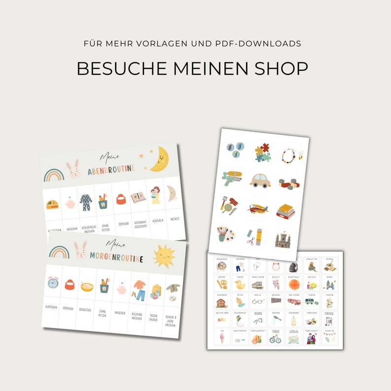 May include: Two printable charts for children's morning and evening routines. The charts feature colorful illustrations of activities like brushing teeth, getting dressed, and reading a book. The charts are designed to help children learn and follow a daily routine.