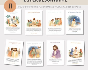 Tarjetas con historias de Pascua, tarjetas cristianas de Pascua imprimibles, cuento ilustrado de la semana de Pascua, educación religiosa, escuela dominical, jardín de infantes