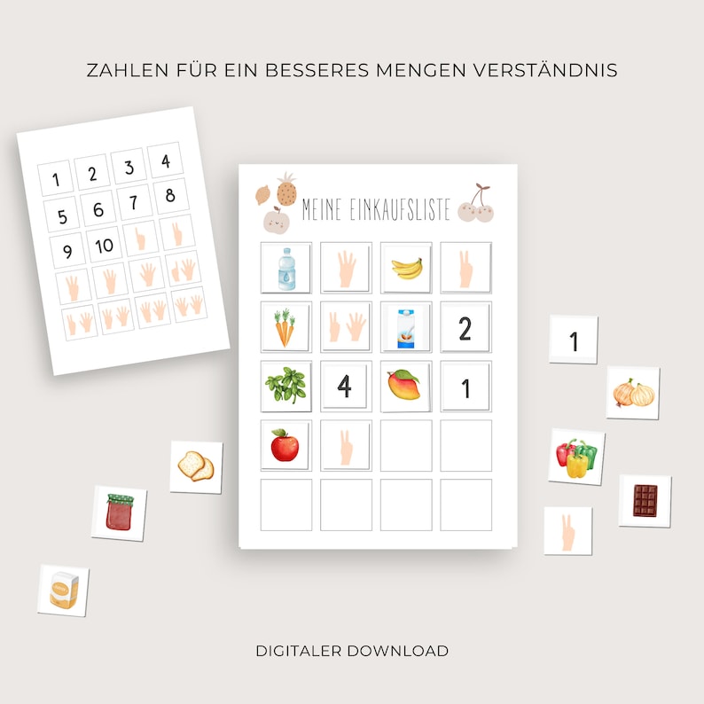 Einkaufsliste Kinder, Einkaufszettel Montessori, Einkaufen lernen, Einkaufsplaner Kinder Einkaufshilfe PDF zum Ausdrucken digitaler Download Bild 3