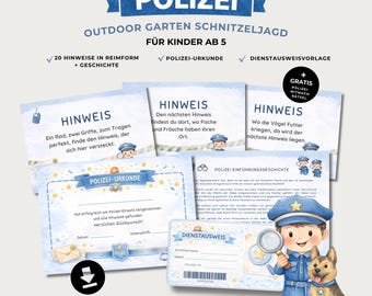 Outdoor scavenger hunt for children aged 5 and up, police treasure hunt in the garden, children's birthday scavenger hunt outdoors, printable PDF