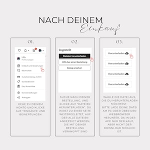 May include: A three-step guide on how to download files after making a purchase. The first step is to go to your account and click on "Purchases and Reviews". The second step is to search for your order and click on "Download Files". The third step is to choose the file you want to download.