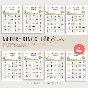 Nature Bingo for children, activities in nature, forest bingo, forest walk game idea, PDF printable template
