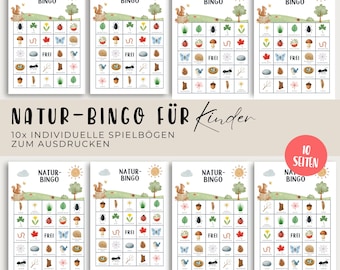Nature Bingo for children, activities in nature, forest bingo, forest walk game idea, PDF printable template