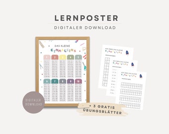 The small 1x1 multiplication table poster, learning poster as digital download, school enrollment gift for the start of school