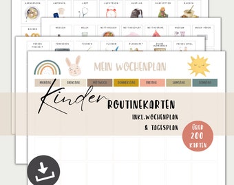 Routine cards for children digital, weekly plan, daily plan for children Montessori A4 + A3, PDF instant download