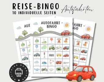 Travel game for car rides Bingo, car ride games for children, activities in the car, PDF printable template