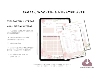 To-do-Liste, Wochen- , Tagesplaner in DIN-A3,-A4,-A5 für Familien und Homeoffice | als  PDF-Druck oder Digital | rosa minimalistisch