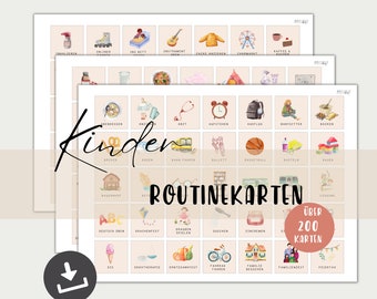 Rutinkort för barn, för vecko- och dagsscheman, Montessoribarn A4 + A3, PDF direktnedladdning för utskrift
