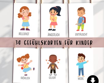 Tarjetas de sentimientos niños, sentimientos niños, tarjetas de aprendizaje Montessori, tarjetas de emociones, comprensión y desarrollo de emociones, descarga digital