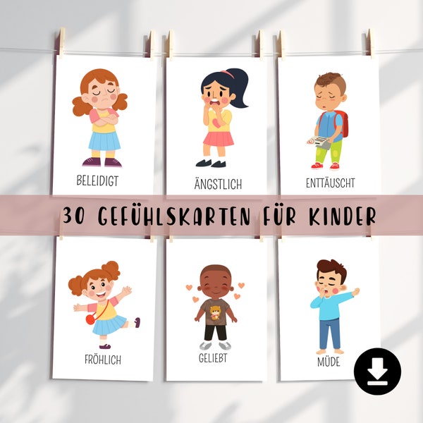 Gefühlskarten Kinder, Gefühle Kinder, Montessori Lernkarten, Emotionskarten, Emotionen verstehen und entwickeln, digitaler Download