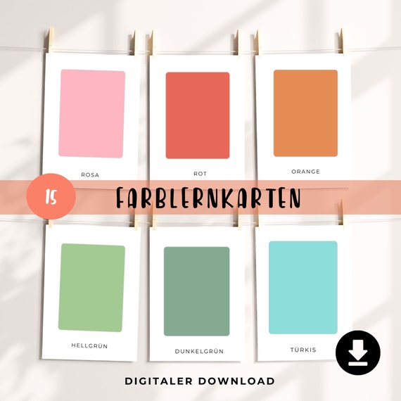 Farblernkarten, Lernkarten für Kinder, Farben lernen, Flash Cards zum ausdrucken, Frühforderung Kinder, PDF-Download