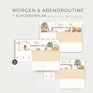 Tagesplan für Kinder, Morgenroutine Abendroutine für Kinder, Routineplan, Kleinkinder Routine Baustelle, zum Ausdrucken,  PDF-Download