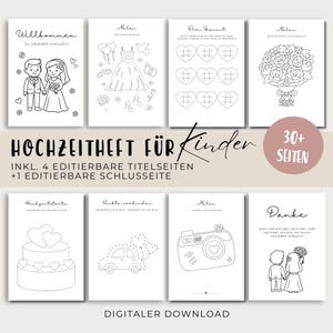 Hochzeit Malbuch für Kinder, Malbücher Hochzeit Beschäftigung Malbuch Gastgeschenk, PDF digitaler Download, editierbare Titelseite