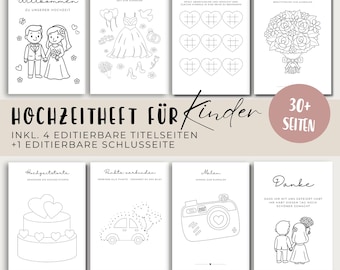 Hochzeit Malbuch für Kinder, Malbücher Hochzeit Beschäftigung Malbuch Gastgeschenk, PDF digitaler Download, editierbare Titelseite