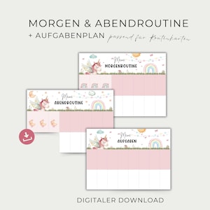 子供のための毎日の計画、子供のための朝と夜のルーティン、ルーチン プラン ユニコーン、印刷する、毎日のプランナー、PDF ダウンロード