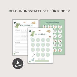 Reward plan for children, reward board Dino, weekly plan with reward for children, reinforcement plan PDF download to print out, Montessori