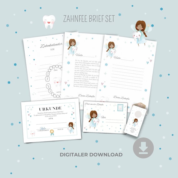 Post von der Zahnfee Vorlage Set Zahnkalender Zahnfee Brief & Urkunde zum Ausdrucken, DIY Zahnfee Geschenk, PDF Download