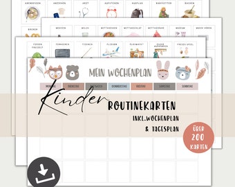 Routine cards for children digital, weekly plan, daily plan for children Montessori A4 + A3, PDF instant download