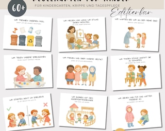 Editable rule cards for kindergarten, flashcards for children, daycare, school, home use, printable rules, PDF, digital templates for educators, download