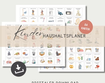 Household plan for children, Montessori task plan, weekly planner A3 + A4 for printing, digital PDF download