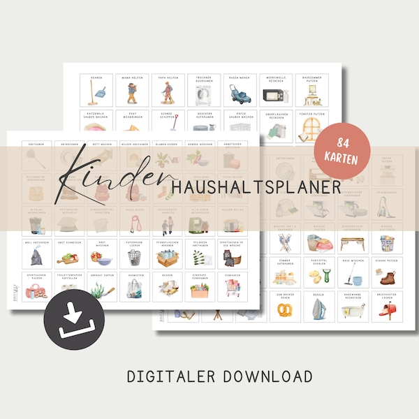 Haushaltsplan  Kinder , Montessori Aufgabenplan, Wochenplaner A3 + A4 zum Ausdrucken, digitaler PDF -Download