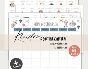 Routine cards for children digital, weekly plan, daily plan for children Montessori A4 + A3, PDF instant download