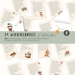 Cartas do Papai Noel Secreto com 24 histórias do Papai Noel Secreto editáveis para impressão, conjunto de acessórios do Papai Noel Secreto, calendário do Advento, download digital