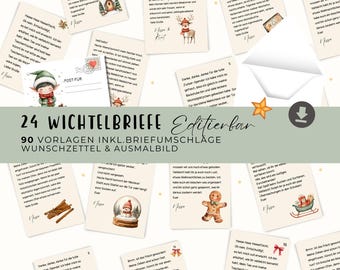 Secret Santa letters with 24 Secret Santa stories, editable for printing, Secret Santa accessories post set Advent calendar, digital download