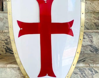 Handmade Knight Templar Shield – Crusader Cross Wall Decor, Viking Gothic Replica