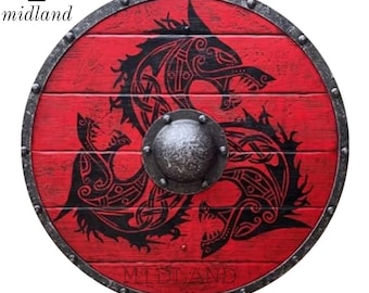 Handcrafted Wooden Dragon Shield | Viking Battle Shield, Cosplay LARP