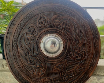 Handmade Wooden Viking Shield with Iron Boss | Norse LARP Cosplay