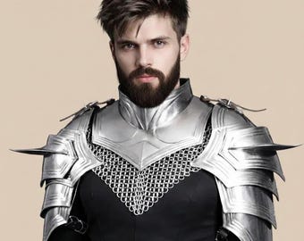 Handcrafted Steel Gorget & Pauldrons with Chainmail | Medieval Shoulder  Knight Armor for Cosplay