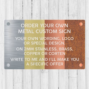 Cottage (House) Name Sign, Metal House Sign, Door Number, New Home Gift, Post Box Sign, Stainless, Brass, Copper or Rusted Sign