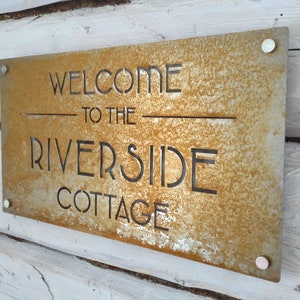 Cottage (House) Name Sign, Metal House Sign, Door Number, New Home Gift, Post Box Sign, Stainless or Rusted Sign