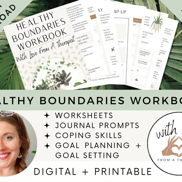 Boundaries Workbook | Therapy Tools | Boundaries Worksheet | Codependency | Self-Care Worksheets | Mental Health | Digital PDF Download