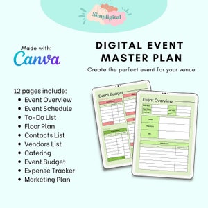 Plan maestro de eventos / Planificación de eventos / Organizador de eventos / Plantilla Canva totalmente editable