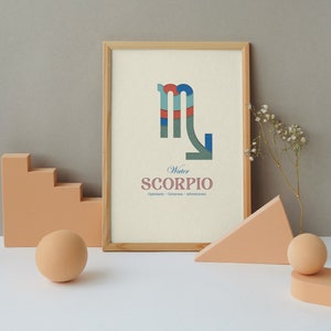 Scorpio Zodiac Poster, Wall Art Star Sign Instant Download Print, Zodiac Art Printable, Spiritual Wall Art, DIGITAL DOWNLOAD