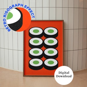 Retro Sushi Print: Minimalist Kitchen Wall Art (Digital Download)