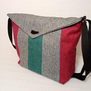 Handmade Vegan Crossbody Bag: Water Resistant Faux Wool, Striped