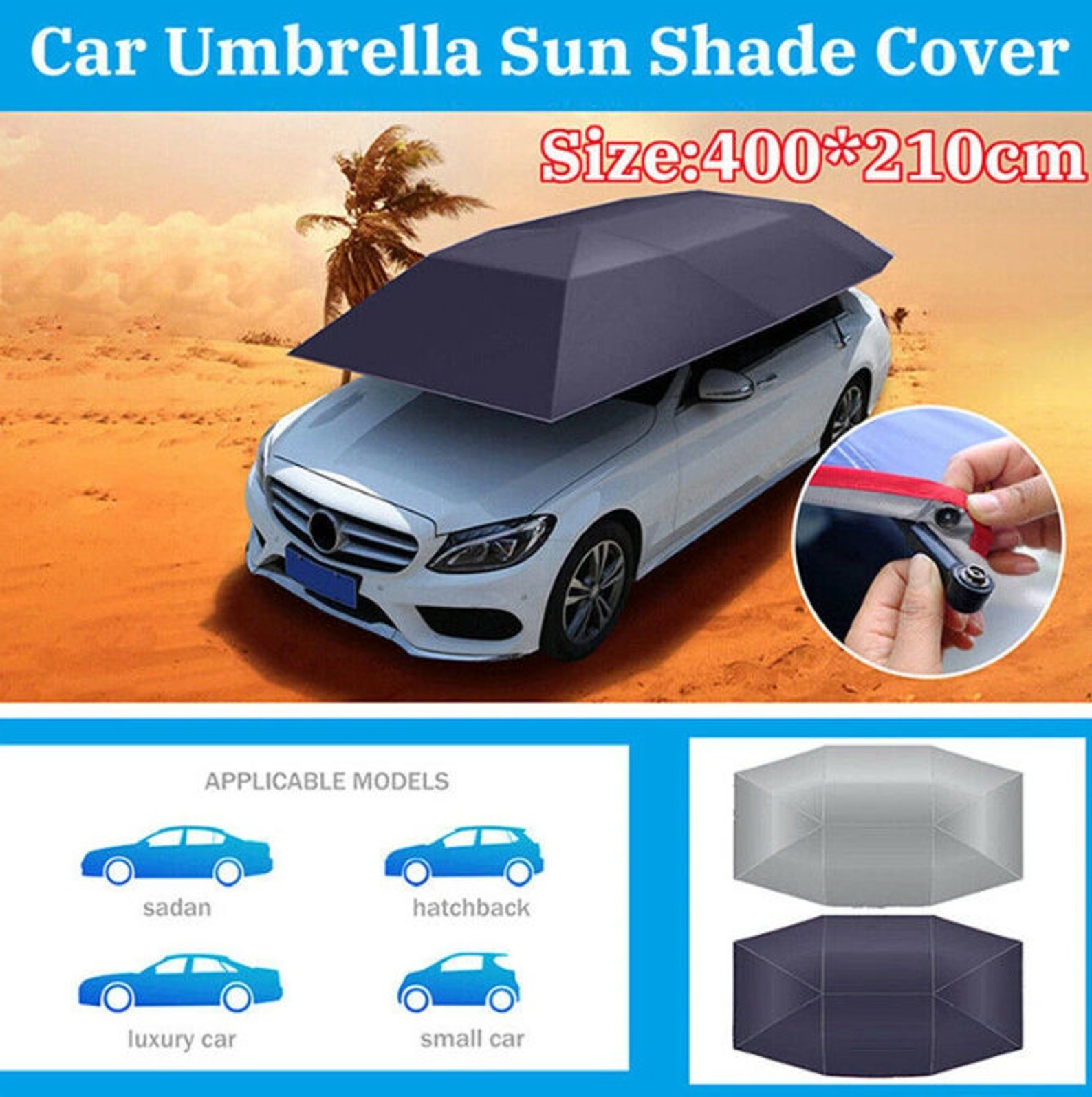 4X2.1M Car Umbrella Sun Shade Cover Car Protective Umbrella Oxford Cloth UV Resistant Foldable