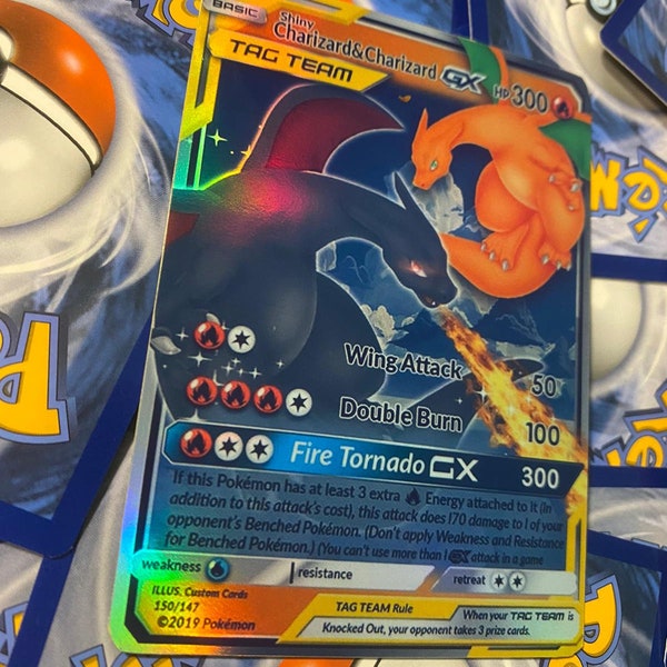 Charizard shiny tag team gx vmax ex shadow dark pokemon card high quality custom