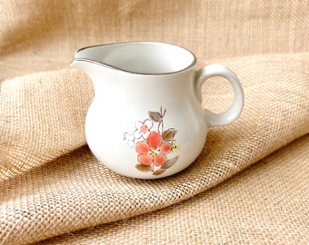 Hand painted Korean floral milk jug - Rustic stoneware pitcher - Gift for her or him - Sauce gravy jug creamer - Vintage home decor