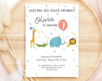 Party Animals Birthday Invitation Any Age Editable Download Calling All Party Animals Safari Birthday Invite Template Canva Instant Download