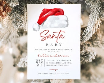 Christmas Baby Shower Invitation Template December Minimalist Baby Shower Invite Winter Baby Shower Evite Editable Santa Baby Invite CR10