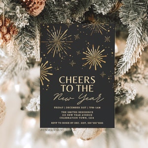 Gold Firework New Years Eve Invitation Template New Year Party Editable Invite Black and Gold New Years Eve Invite New Year 2024 Evite CR12