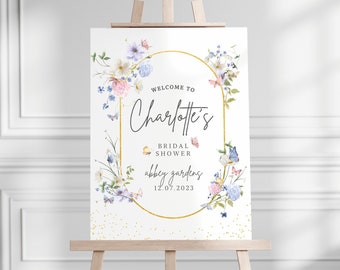 Lifetime of Butterflies Bridal Shower Welcome Sign Download Editable Butterfly Wildflower Bridal Shower Welcome Sign Template Download