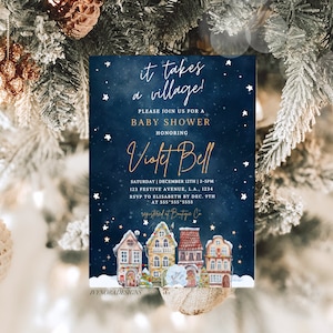 It Takes a Village Winter Baby Shower Invitation Template Printable Christmas Village Baby Shower Invite Christmas Baby Shower Evite PS16