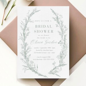 Green Bridal Shower Invitation Editable Garden Wedding Botanical Design Green Floral Printable Bridal Shower Floral Wedding Instant Download