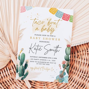 Taco over een babyuitnodiging Bewerkbare sjabloon Digitale babyshoweruitnodiging Boho Fiesta uitnodigen Afdrukbare Taco dinsdaguitnodiging